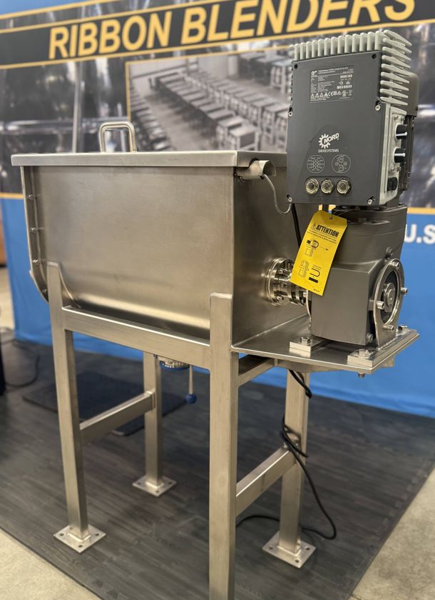 steel ribbon blender equipment in a warehouse